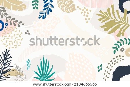 Colorful  background vector illustration.Exotic plants, branches,art print for beauty, fashion and natural products,wellness, wedding and event.