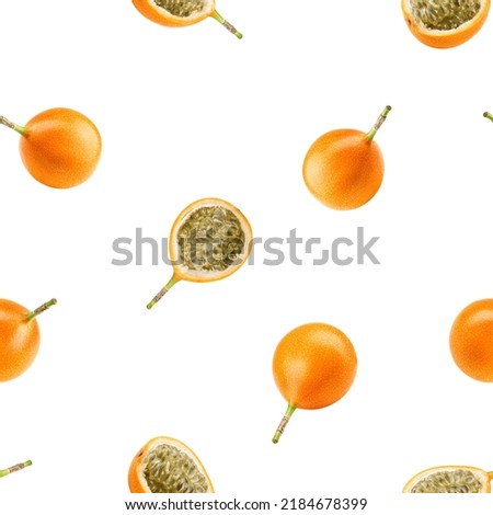 Granadilla, yellow Passion fruit isolated on white background, SEAMLESS, PATTERN
