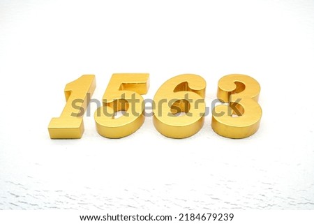     Number 1563 is made of gold painted teak, 1 cm thick, laid on a white painted aerated brick floor, visualized in 3D.                                     