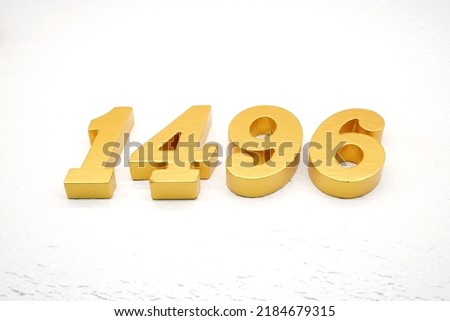   Number 1496 is made of gold painted teak, 1 cm thick, laid on a white painted aerated brick floor, visualized in 3D.                                