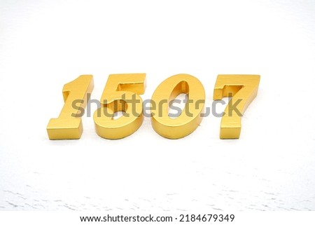 Number 1507 is made of gold painted teak, 1 cm thick, laid on a white painted aerated brick floor, visualized in 3D.                                   