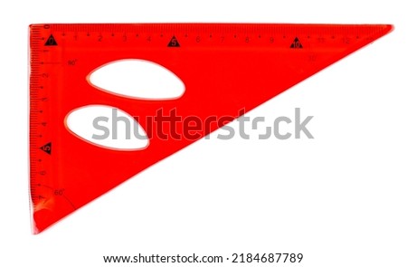 Red transparent triangle ruler, isolated on white, with clipping path