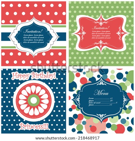 Vector illustration of a set of label, tag, postcard or invitation template in bright colors