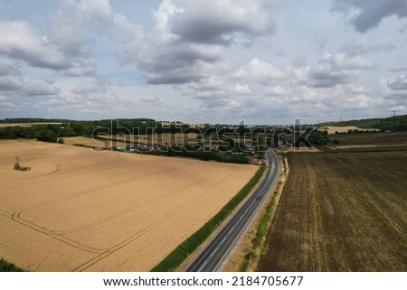 Most Beautiful Aerial View of British Motorways at M1 Junction 9 of Dunstable and Luton England UK