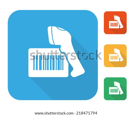 Barcode label with reader scanner icon multi color set for scanning process on the retail shop or logistics warehouse. Vector scanner icon for bar code scan and barcode price tracking