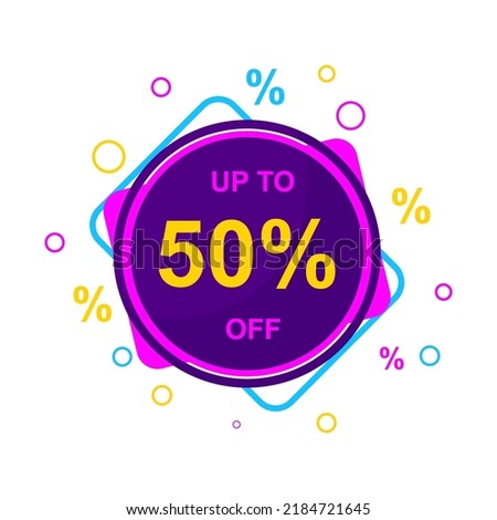 Sale discount 50% off. banner up to 50 percent off. flat style vector illustration