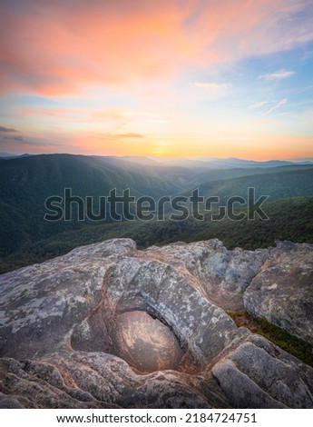 Linville Gorge Hawksbill Mountain Sunset North Carolina  Royalty-Free Stock Photo #2184724751