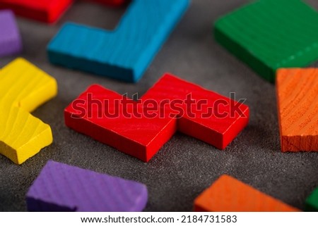 Creative idea solution - business concept, jigsaw puzzle close up. Leadership and teamwork strategy success. Royalty-Free Stock Photo #2184731583