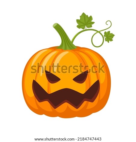 Halloween pumpkins. Halloween scary pumpkin with smile, happy face. Vector illustration isolated on white background. Holiday and autumn symbol.