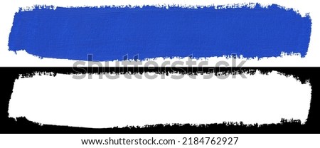 Blue stroke of paint brush texture isolated on white background with clipping mask (alpha channel) for quick isolation.