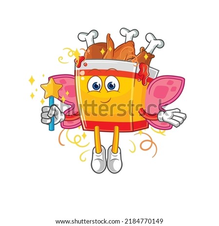 the fried chicken fairy with wings and stick. cartoon mascot vector