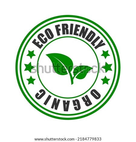 Seal with tree foliage sign. Eco-friendly, organic, natural. Design element for packaging design and promotional materials. Vector illustration.