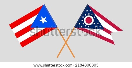 Crossed flags of Puerto Rico and the State of Ohio. Official colors. Correct proportion. Vector illustration
