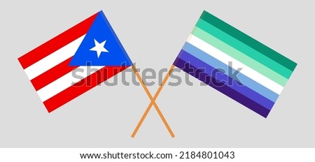 Crossed flags of Puerto Rico and gay men pride. Official colors. Correct proportion. Vector illustration
