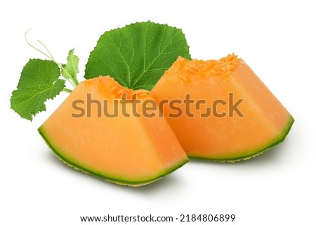 Cantaloupe melon piece isolated on white background with full depth of field. Royalty-Free Stock Photo #2184806899