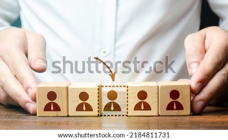 The team leader opens a new vacancy. Recruiting and staffing the group. Personnel management. Leadership position. Optimization. Hire positions. Human capital. Expansion of staff. Labor shortage Royalty-Free Stock Photo #2184811731