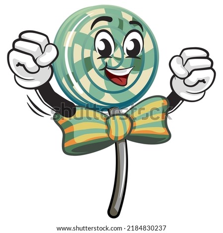 vector illustration of excited lollipop mascot character raising fist