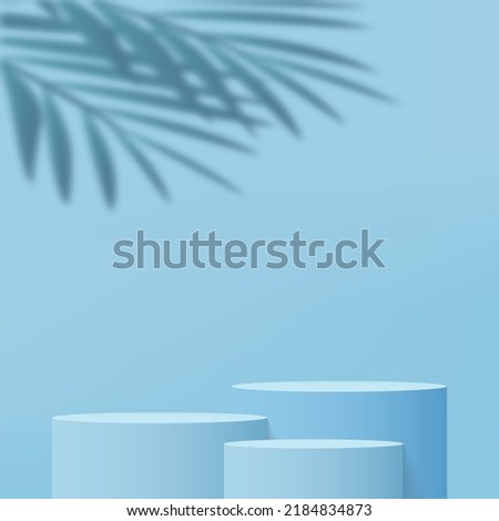 Print3d blue color podium and minimal blue color wall scene. 3d podium minimal abstract background. Vector illustration