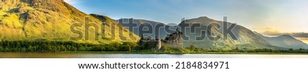Panorama of the ruins of Kilchurn castle on Loch Awe, the longest fresh water loch in Scotland Royalty-Free Stock Photo #2184834971