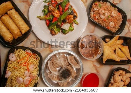Delicious and traditional assorted Chinese cuisine foods Royalty-Free Stock Photo #2184835609