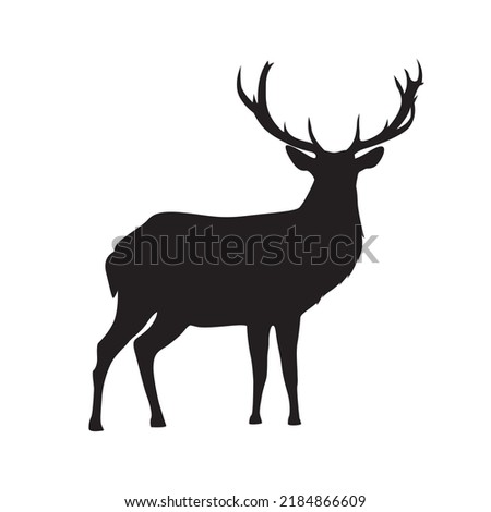 Deer silhouette vector isolated. Adult deer, stag with horns. Royalty-Free Stock Photo #2184866609