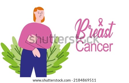 Breast cancer awareness month of diverse ethnic women group together with pink support ribbon concept illustration