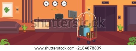 Cute and nice design of Hotel with furniture and interior objects vector design
