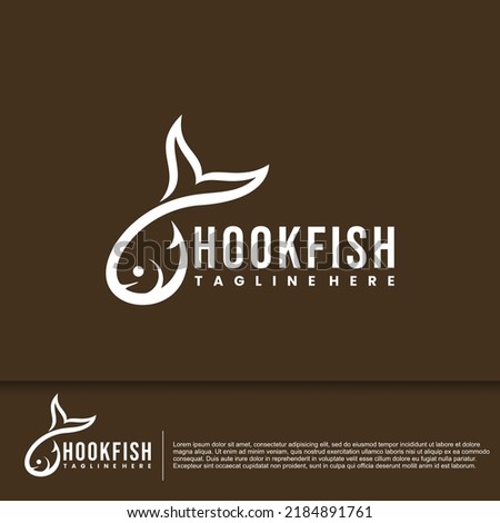 hook fish logo, fish logo in combination of hook concept