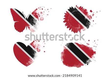 Sublimation backgrounds different forms on white background. Artistic shapes set in colors of national flag. Trinidad and Tobago