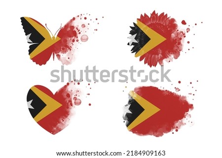 Sublimation backgrounds different forms on white background. Artistic shapes set in colors of national flag. Timor East