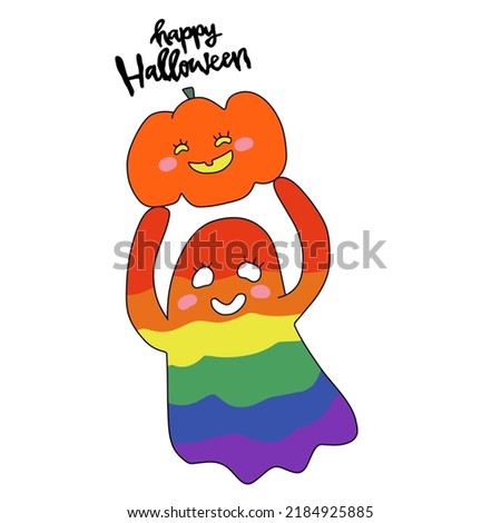 Halloween ghost rainbow colour cartoon vector illustration