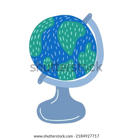 Flat globe vector illustration. Hand drawn school globe clip art