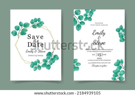 wedding invitation card template. beautiful watercolor leaves background