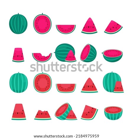 Set collections of fresh watermelon pieces hand drawn illustration