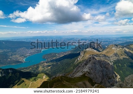 Aerial photography by drone of the Tournette mountain summit, while hiking, Annecy, Haute-Savoie