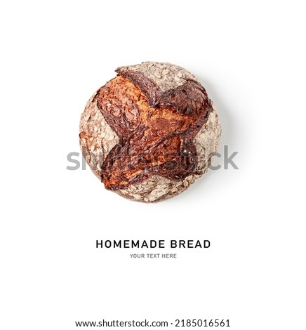 Fresh bread loaf isolated on white background. Crusty homemade whole rye bread.  Healthy eating and dieting food concept. Top view, flat lay. Design element Royalty-Free Stock Photo #2185016561