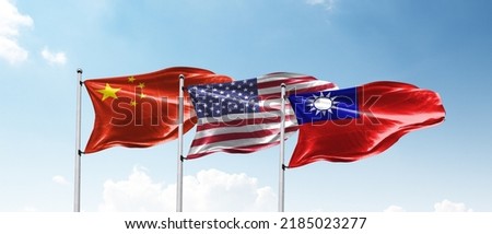 China, United States of America and Taiwan country flags. Royalty-Free Stock Photo #2185023277