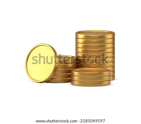 Golden metallic coin stack abundance richness banking investment financial independence realistic 3d icon vector illustration. Pile currency premium treasure business wage earnings salary lottery win Royalty-Free Stock Photo #2185049597