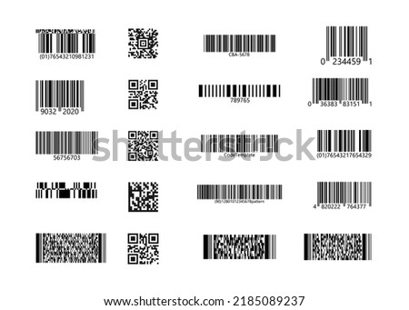Set of QR Codes, linear codes. 2D code stickers on isolated background. Vector illustration