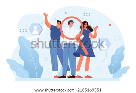 Human resources concept. Idea of recruitment and job management. Personnel planning and management. HR manager looking for a job candidate, checking a cv. Flat vector illustration Royalty-Free Stock Photo #2185169551