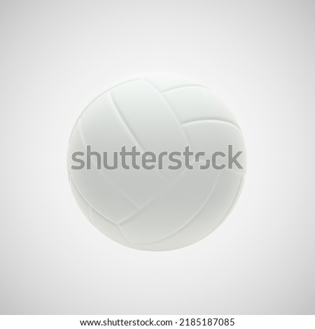 Realistic 3D volleyball ball on light background. Equipment for team game and sports training. White leather ball for beach volleyball. Healthy lifestyle and sports activity EPS 10 vector illustration