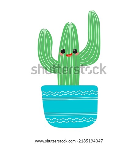 Hand drawn cacti set. Cute succulent character . Vector flat illustration