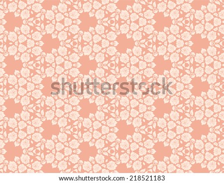 Seamless pink floral lace on a beige background