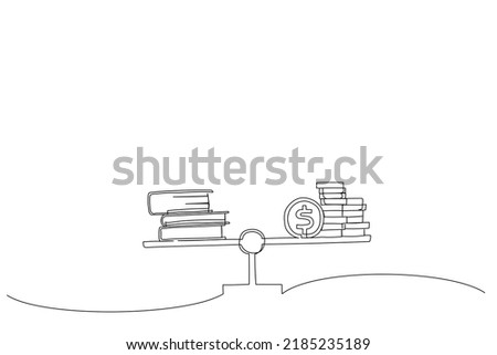 Illustration of scales and books. One continuous line art style
