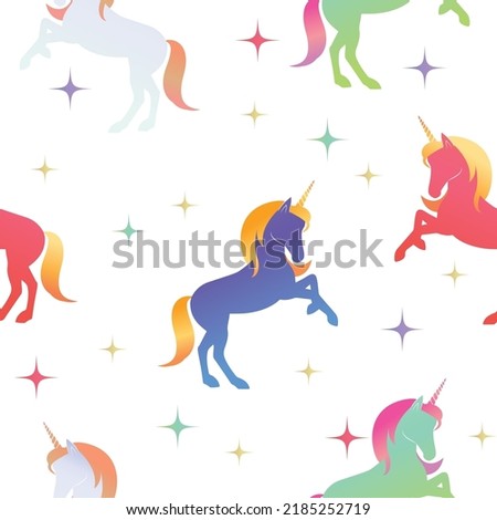 seamless vector pattern. Holographic magic unicorn with star, pattern for girls, Creative background for textile, prints, paper wrap