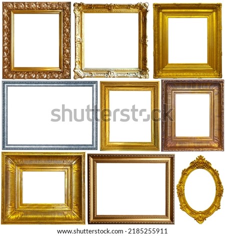 Collage of vintage photo and picture frames isolated on white..