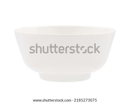 Close up, empty white melamine bowl, size 4.5 inches, cutout ideas for food, vegetables, fruits, small, isolated on white background. Royalty-Free Stock Photo #2185273075