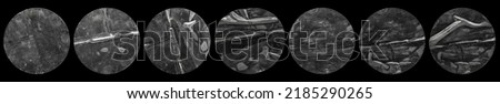 transparent adhesive round plastic sticker label set isolated on black background