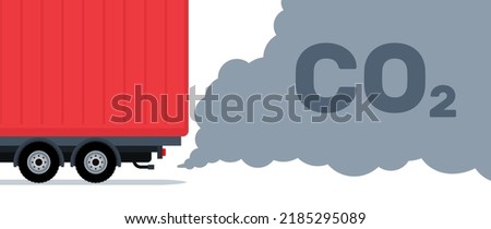 truck emits smoke co2 carbon dioxide exhaust pipe vector illustration