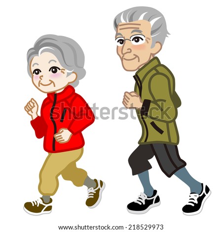 Running Senior couple Isolated